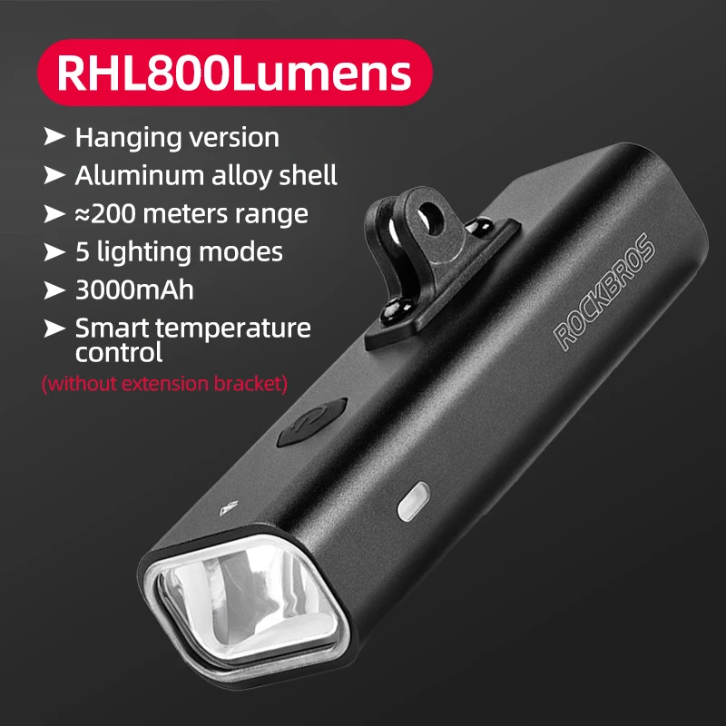 ROCKBROS Fietskoplamp IPX6 Type-c Oplaadbare Fiets Hanglamp Koplamp LED Zaklamp 400/800/1000/1500LM Aluminium