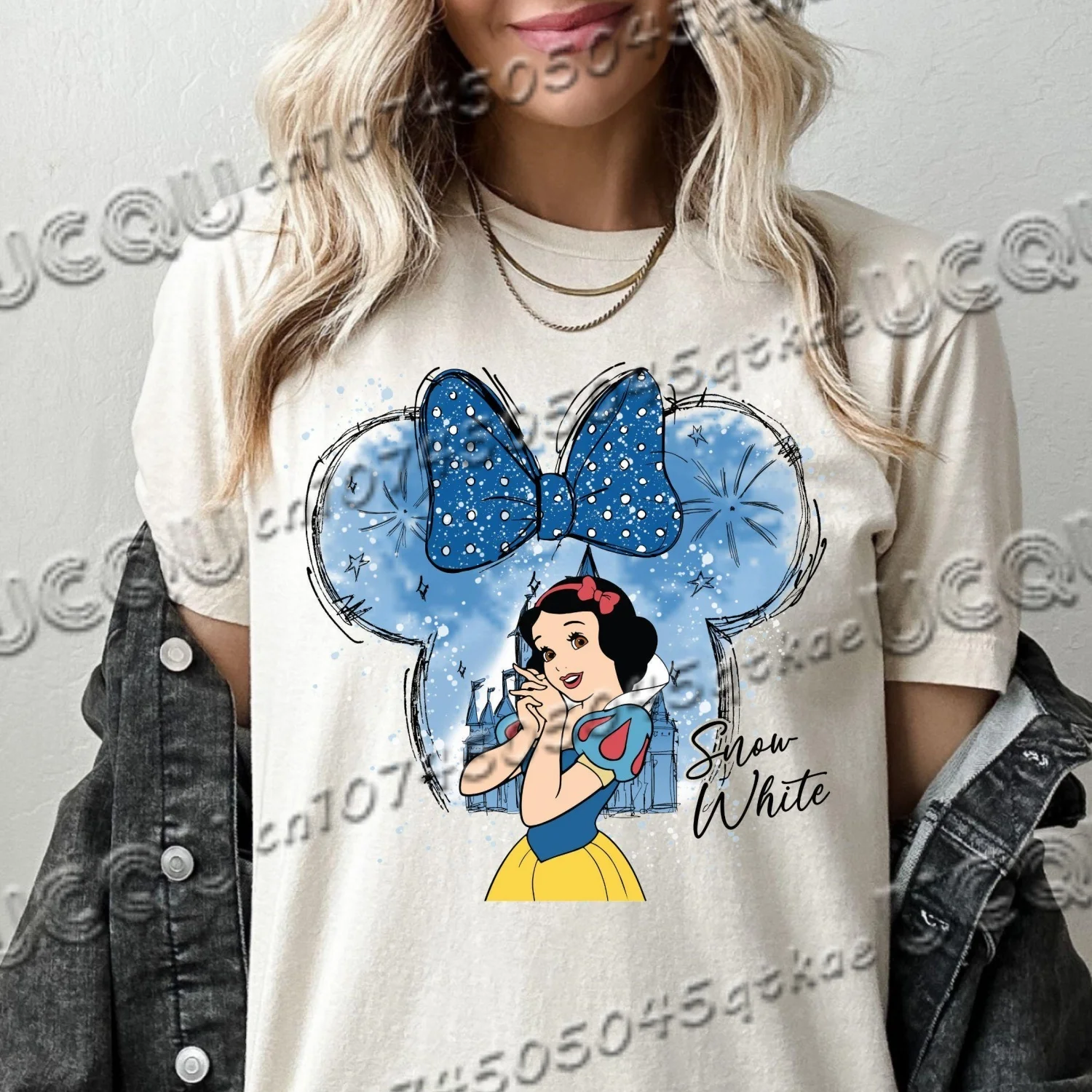 Schneewittchen-Aquarell-Minnie-Ohren-Kurzarmshirt für Damen, Freundinnen, modisches und lässiges, vielseitiges T-Shirt