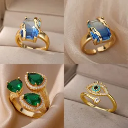 Cubic Zircon Blue Square Stone Rings For Women Stainless Steel Square Stone Finger Ring Party Aesthetic Valentine Jewelry Gift