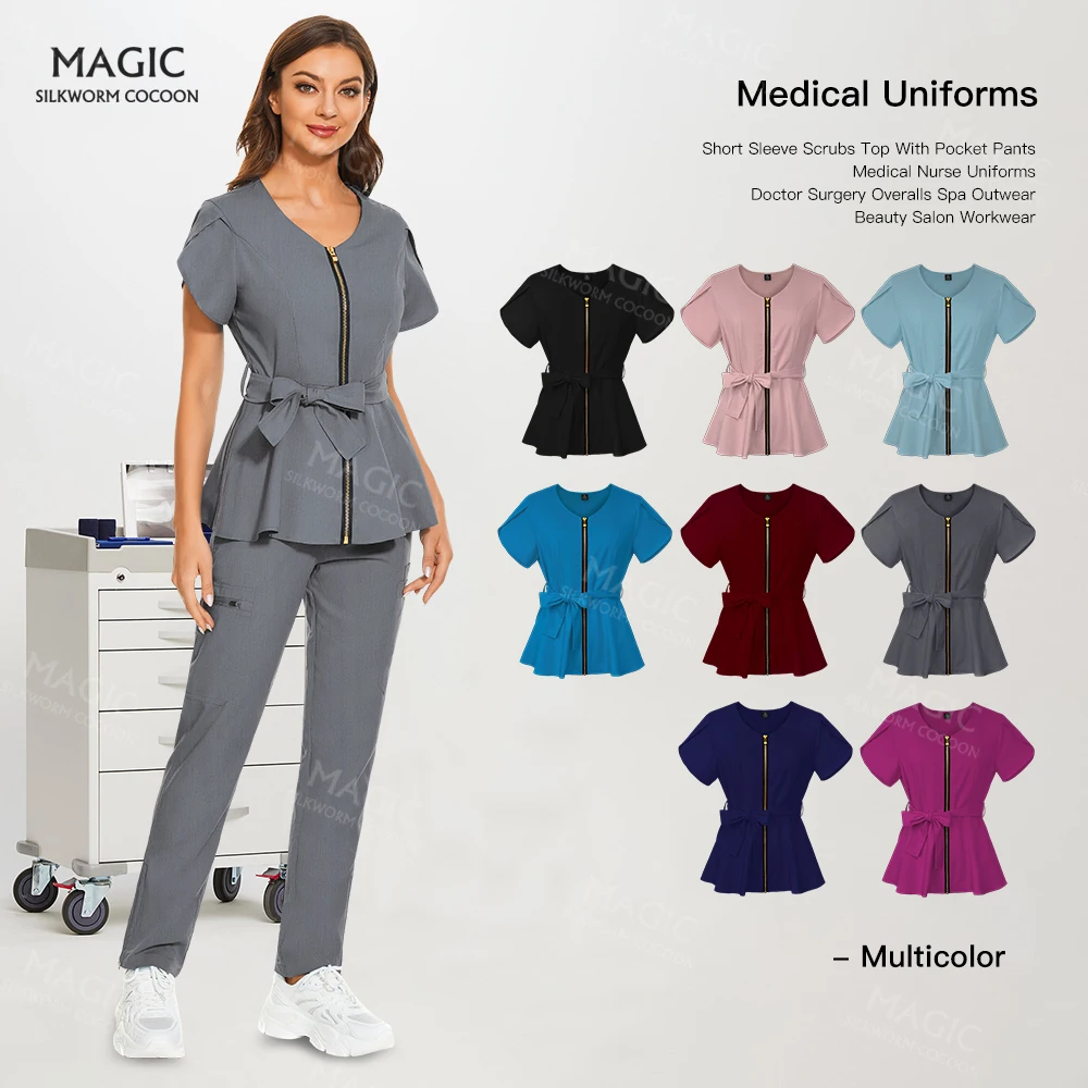 

Pharmacist Nursing Set Operating Room Doctor Scrubs Clothing Solid Color Surgical Gown Breathable Medical Uniform Nurse Overalls