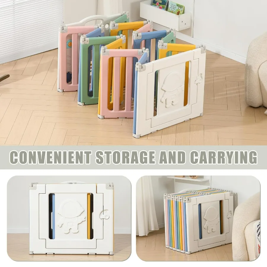 Caneta dobrável para brincar de bebê com 22 painéis para bebês e crianças, cercadinho portátil extra grande com tema de astronautas colorido