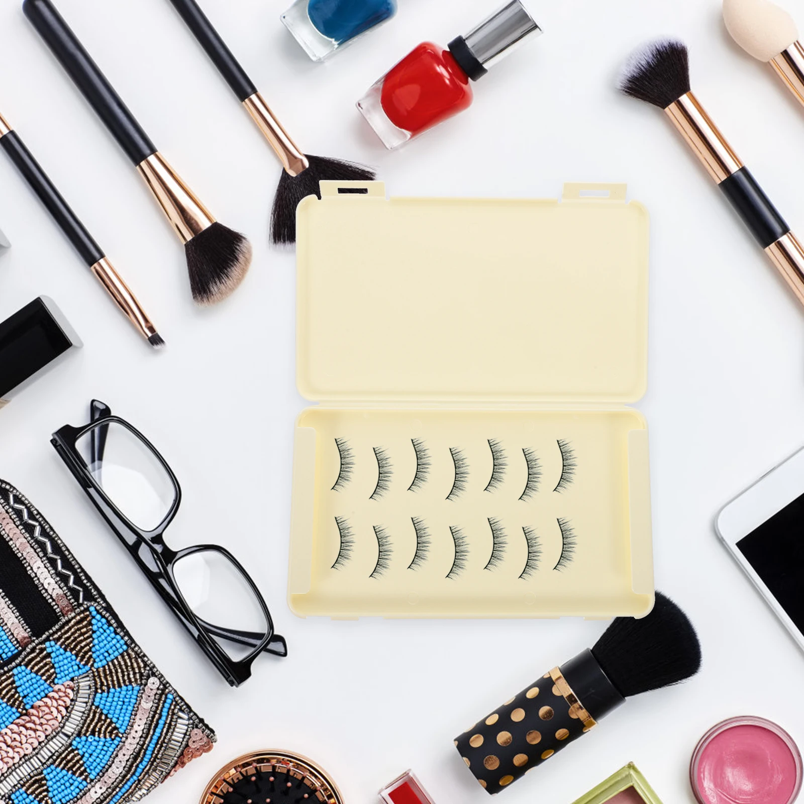 

2Pcs Eyelash Storage Portable Organizer Case for False Eyelashes Large Capacity Beige Travel Makeup Eyelashes Packaging Box