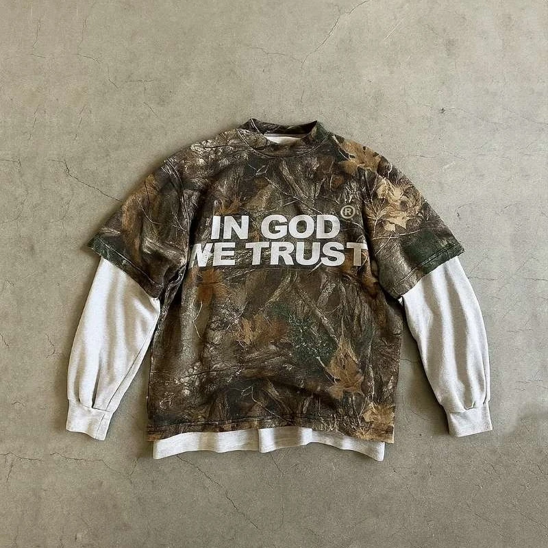 

Y2K Harajuku Camouflage Pattern Fake two long sleeved clothes Hip Hop streetwear Gothic Men women Sweatshirt Fashion Casual Top