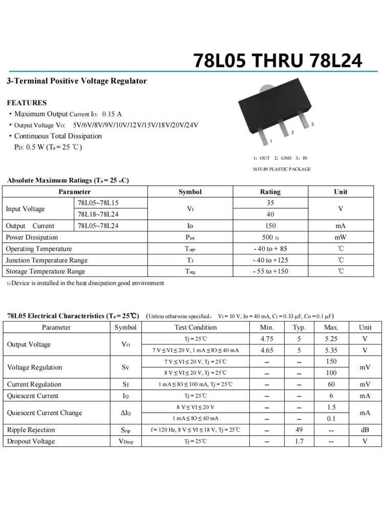 78L08 SOT-89 10pcs Encapsulate Input 30V output 8V 100mA SOT89 Linear Three-terminal Voltage regulator LDO triode