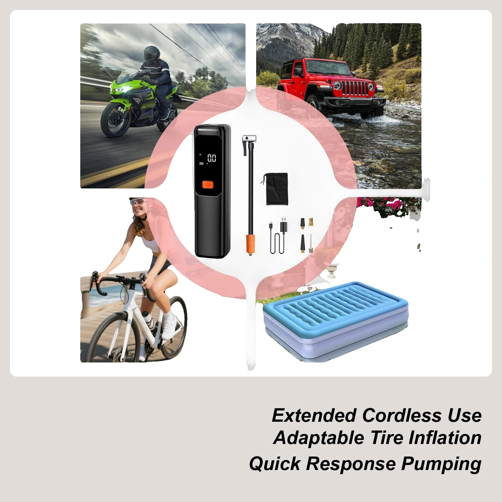 Tire Inflator Auto Shutoff Car Air Compressor Pump Inflator Rechargeable Electric Adapter Tool For Vehicle Home Motorcycle