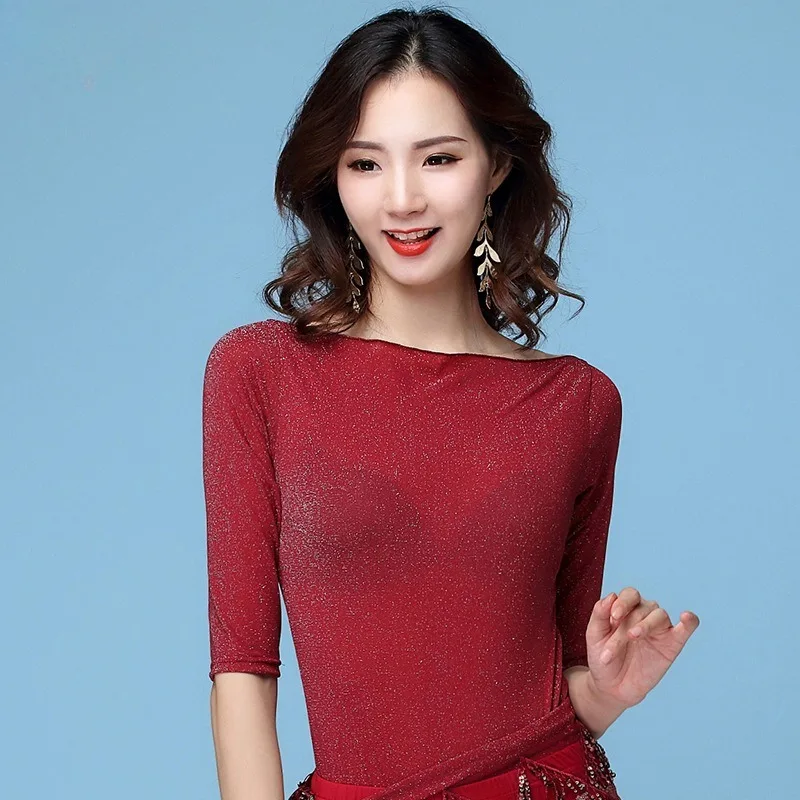 맞춤형 새로운 밸리 댄스 의상 연습 의류 실버 메쉬 사이드 드로우 스트링 탑 초보자를위한 연습 의류 성인용