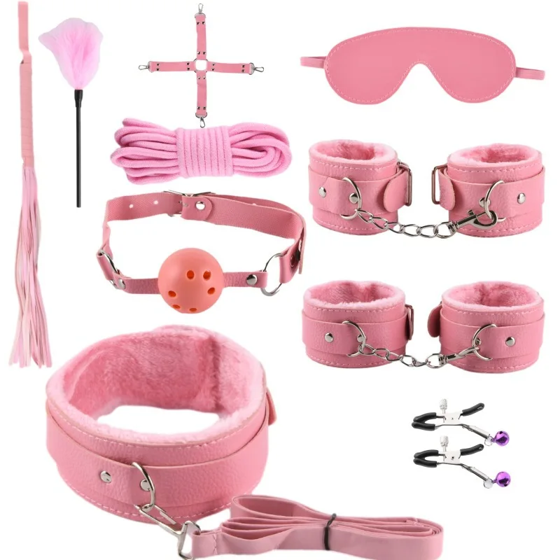 Ensemble de jouets sexuels BDSM pour adultes, menottes, SM, Bondage, continents, clips, bâillon buccal, Whit Eye Blinder, accessoires féminins, kits de jouets sexuels sexy, 7.0