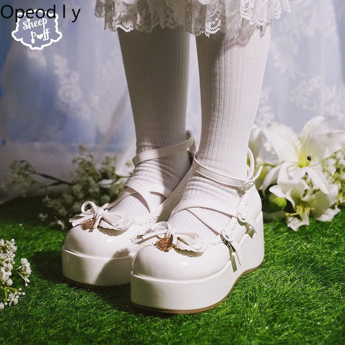 Lolita Original Design Platform Muffin Shoes Japanese Original Sweet Cute Bow  Mary Jane Women Shallow Mouth Single Shoes
