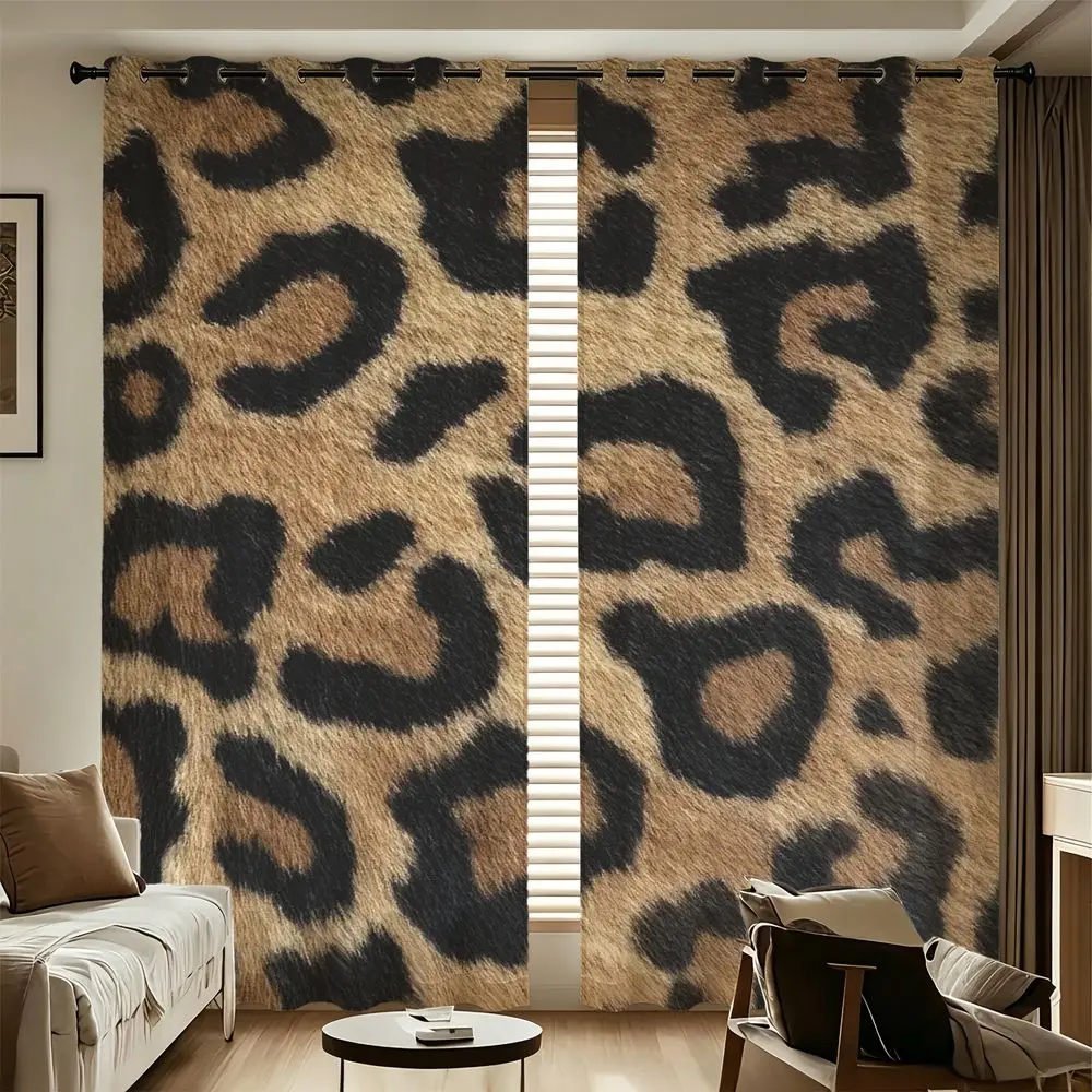 Leopard Print Curtains 2 Panels Animal Pattern 85%Blackout Window Treatment for Bedroom Living Room Home Decor