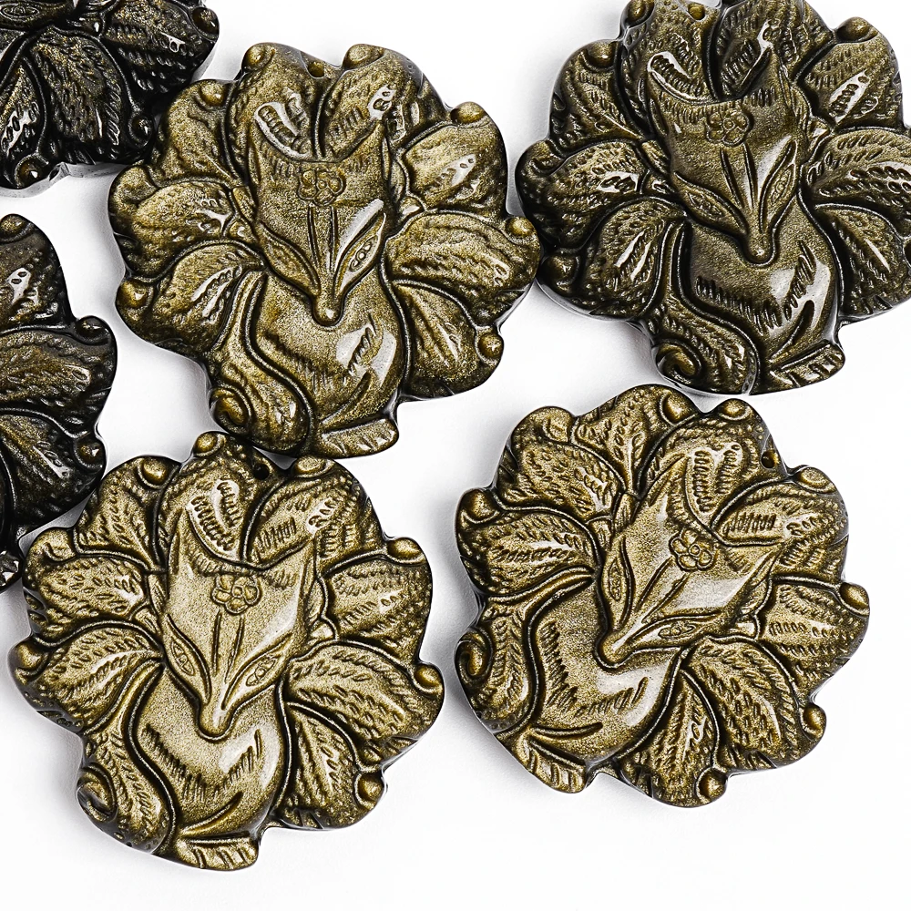 

Gothic Jewelry DIY Component Massive Golden Obsidian Pendant Long Stone Sculpture Charm for Chunky Chain Necklaces 44X44X12mm