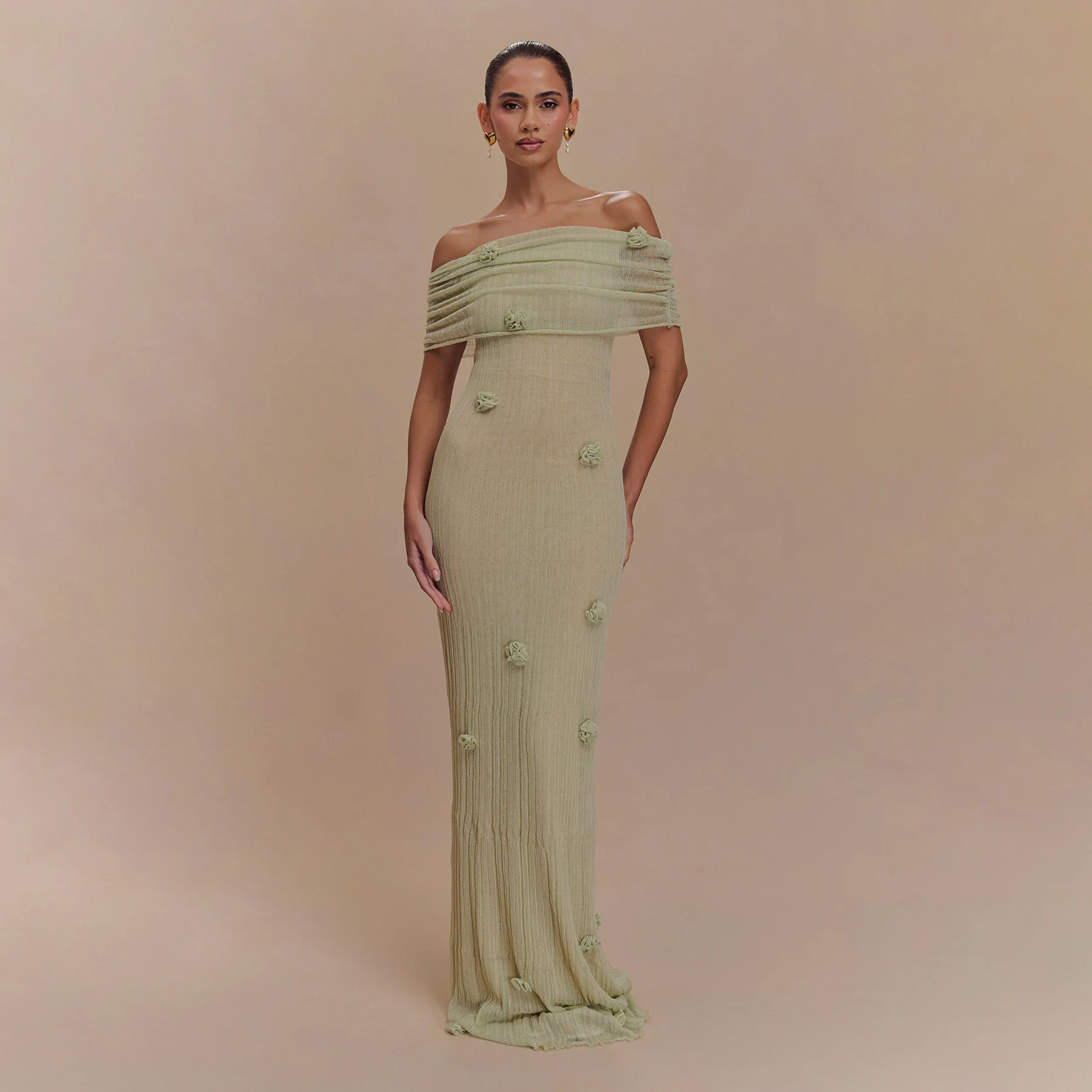 3d floral fora do ombro vestido mulher sem alças plissado cor sólida robes sem mangas elegante moda magro feminino longo maxi vestido