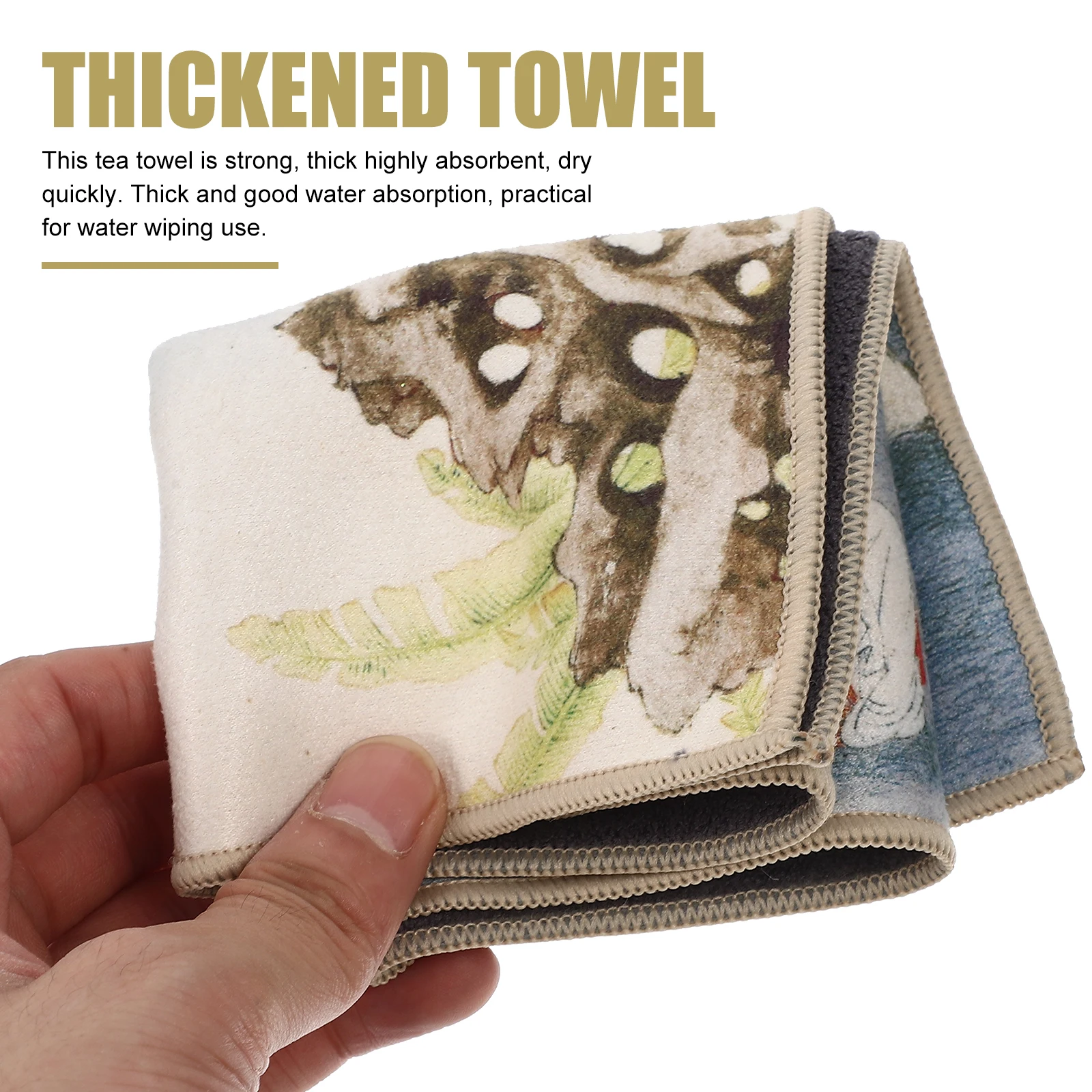 

2pcs Thickened Premium Tea Coral Fleece Kitchen Dish Towel Water Absorbent Teaware Cleaning Rag Printed Tea Table Cushion