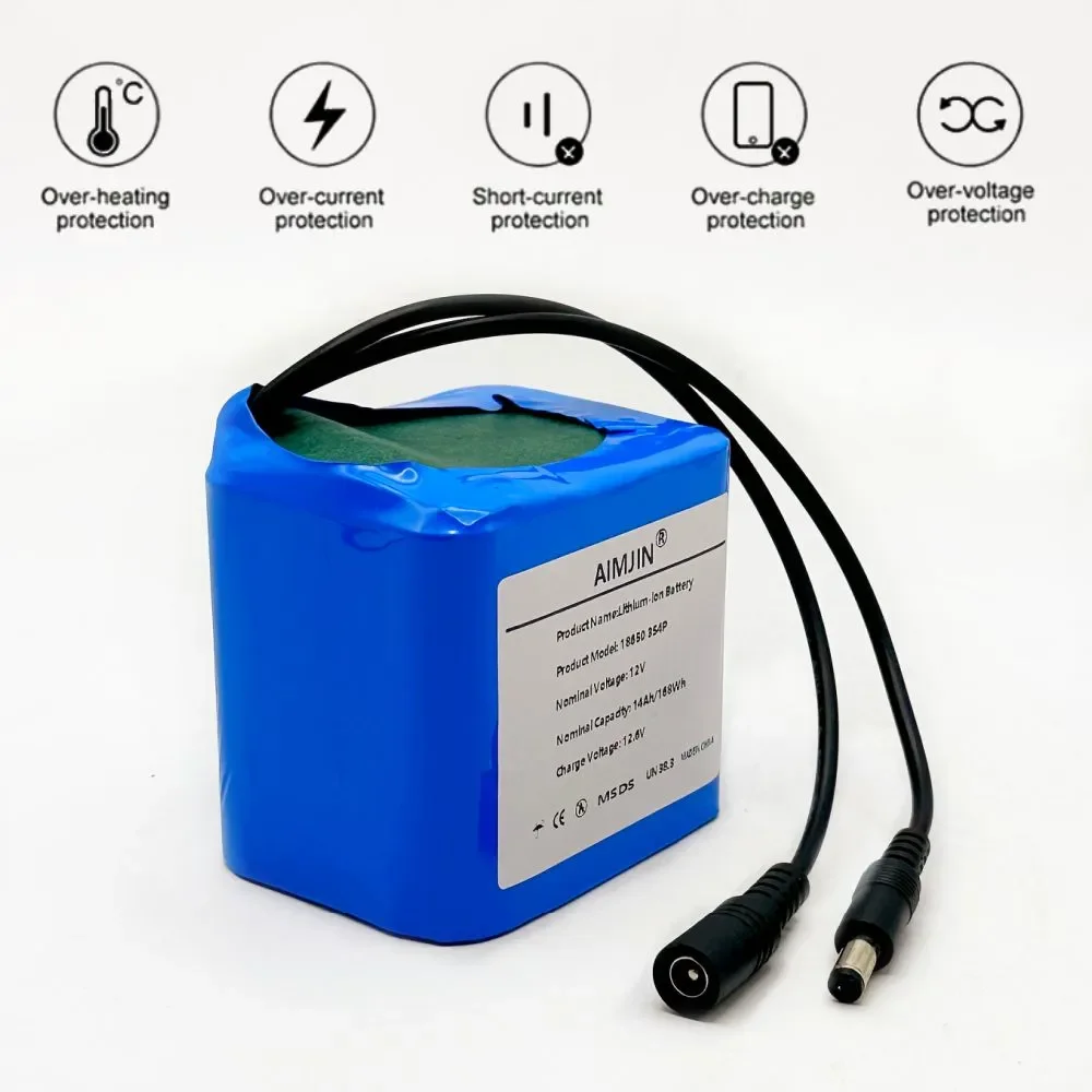 Enhanced version 12v 3S4P 20Ah Portable 12V Battery Rechargeable Li-ion Battery Pack Capacity DC 12.6v Cam Monitor+Charger