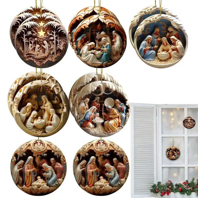 

12pcs Nativity Christmas Decorations Wooden Hanging Ornaments Christmas Tree Decorations Nativity Scene Pendant Party Hanging