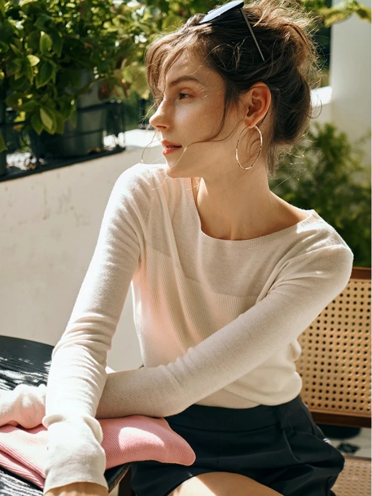 Sweter damski z długim rękawem OLrain, dzianina, jesień 2025, okrągły dekolt, podstawowy, wyszczuplający krój, miękki, uniwersalny sweter O57QM66601