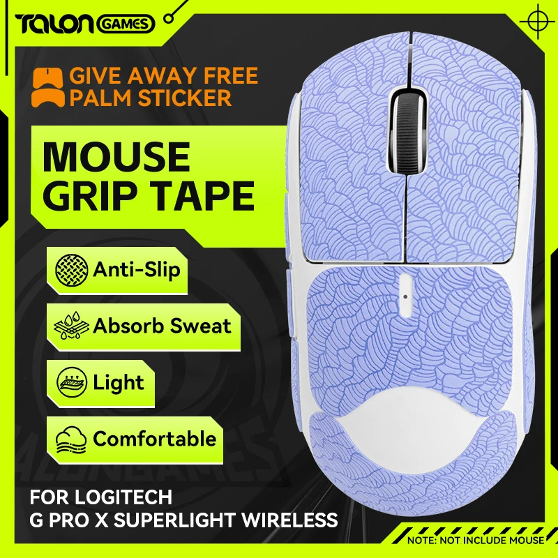 

Blue TALONGAMES Mouse Grip Tape For Logitech G PRO X Superlight Mouse,Palm Sweat Absorption, Side All Inclusive Anti-Slip Tape