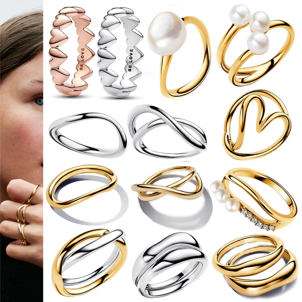 Fashion 925 Sterling Silver Organically Shaped Stacking Rings&Heart&Two-tone Entwined Bands Ring Hot Selling Gift Jewely