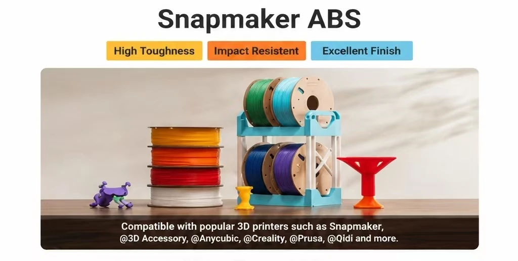 For Snapmaker ABS RFID 3D Printer Filament 1KG 1.75mm, High Strength Easy Print, Fit U1, Anti-Clog Eco