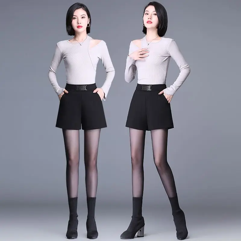 Casual Simplicity Loose Shorts Spring Autumn Black Plus Size All-match High Waist Wide Leg Pants Fashion Vintage Women Clothing