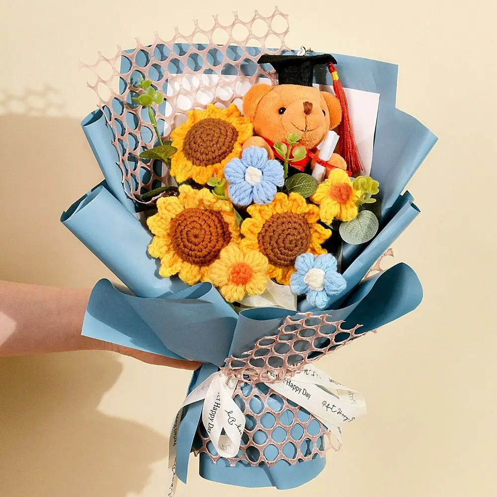 Animal Little Bear Bouquet Sunflower Handcrafted Graduation Bear Stuffed Kawaii Simulated Bear Bouquet Girl Birthday Gift