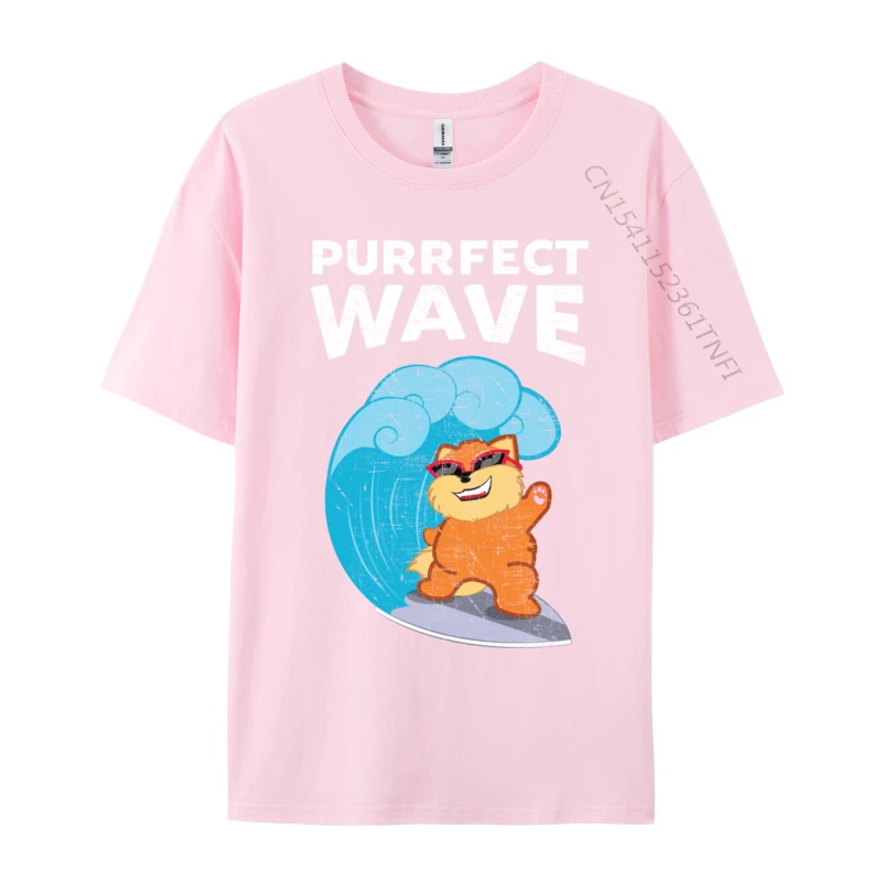 Purrfect Wave Cool Retro Vintage Cat Surf Design Cute Student T Shirt Casual Funny Tops Shirts Pure Cotton O-Neck