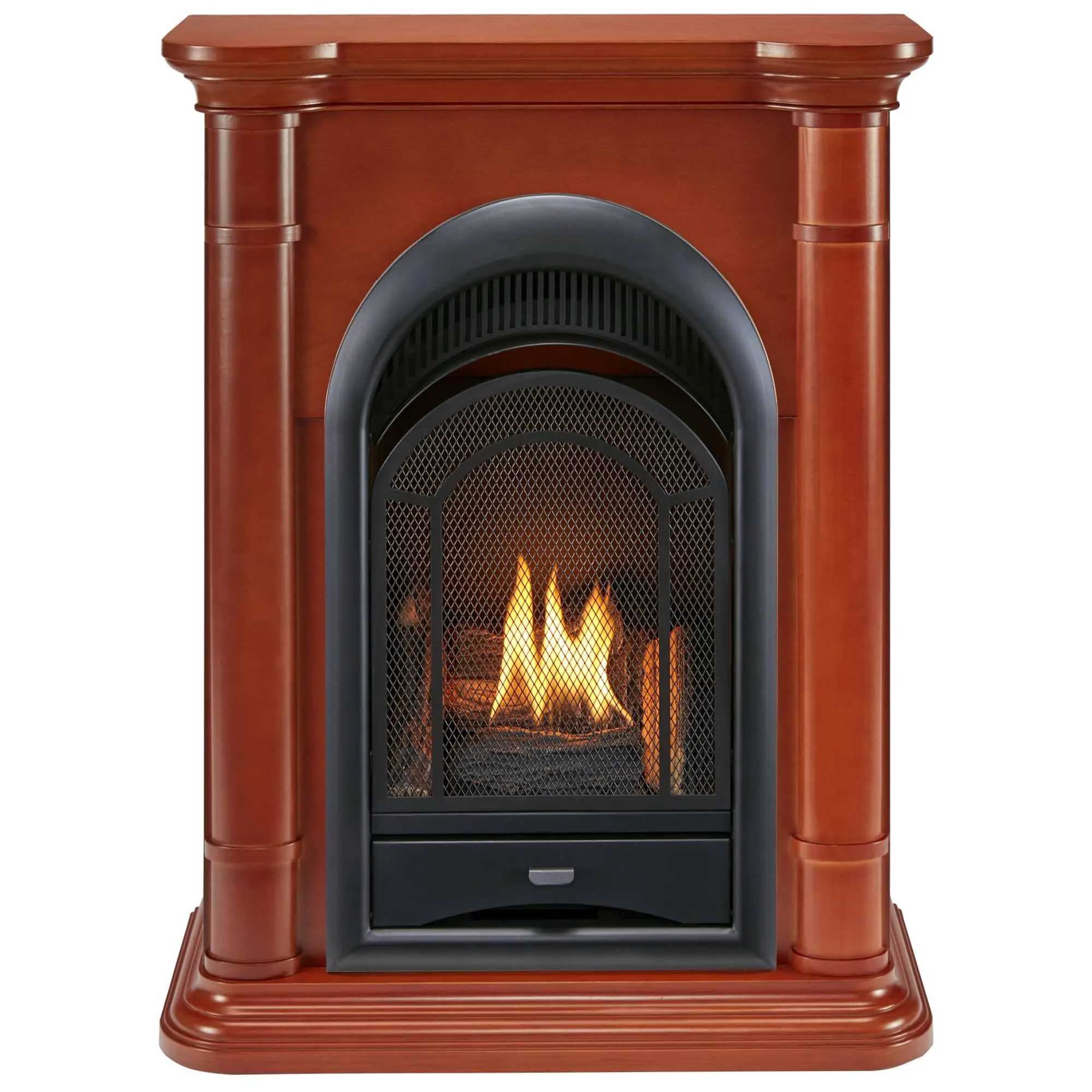 Dual Fuel Ventless Gas Fireplace System with Corner Combo Mantel - 15,000 BTU, T-Stat, Antique White Finish - Model#