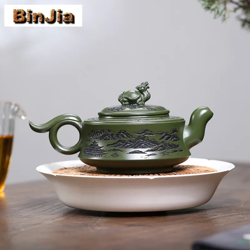 260ml Traditional Yixing Purple Clay Teapot Handmade Dragon Turtle Pot Raw Ore Green Mud Tea Brewing Kettle Chinese Zisha Teaset #4
