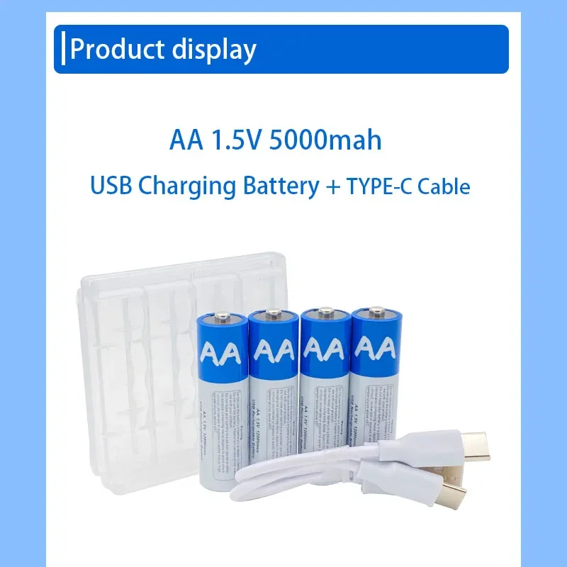 4PCS  AA+AAA 1.5V USB Rechargeable Battery AAA 3500mah/AA 5000mah Li-ion Batteries for Camera Toy Car MP3 Player+TYPE-C Cable