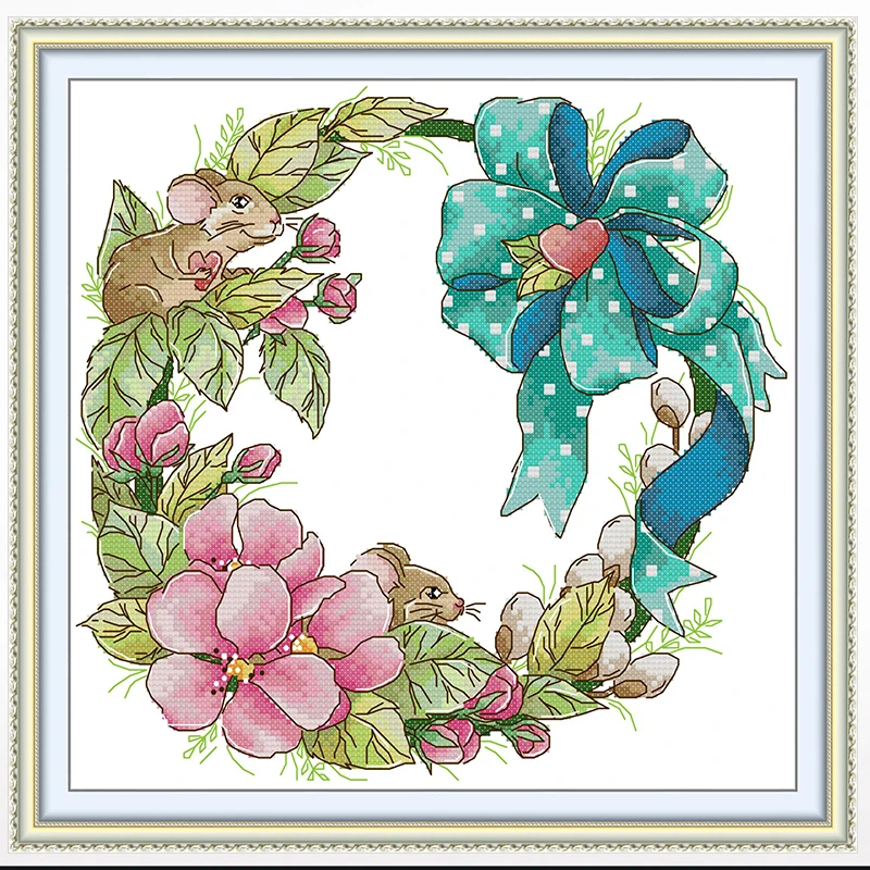 

Cross-embroidered garland hanging picture in living room, 11CT/14CT hand-embroidered