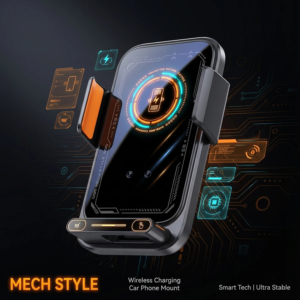 Chargeur de téléphone de voiture, support de téléphone 15W, sans fil et filaire, détection automatique, libération et Rotation à une touche, certifié Qi FCC ROHS