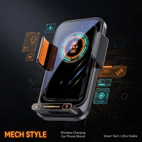 Cargador de teléfono para coche, soporte para teléfono, cargador inalámbrico y con cable de 15W, detección automática, liberación y rotación con un solo toque, certificado Qi FCC ROHS