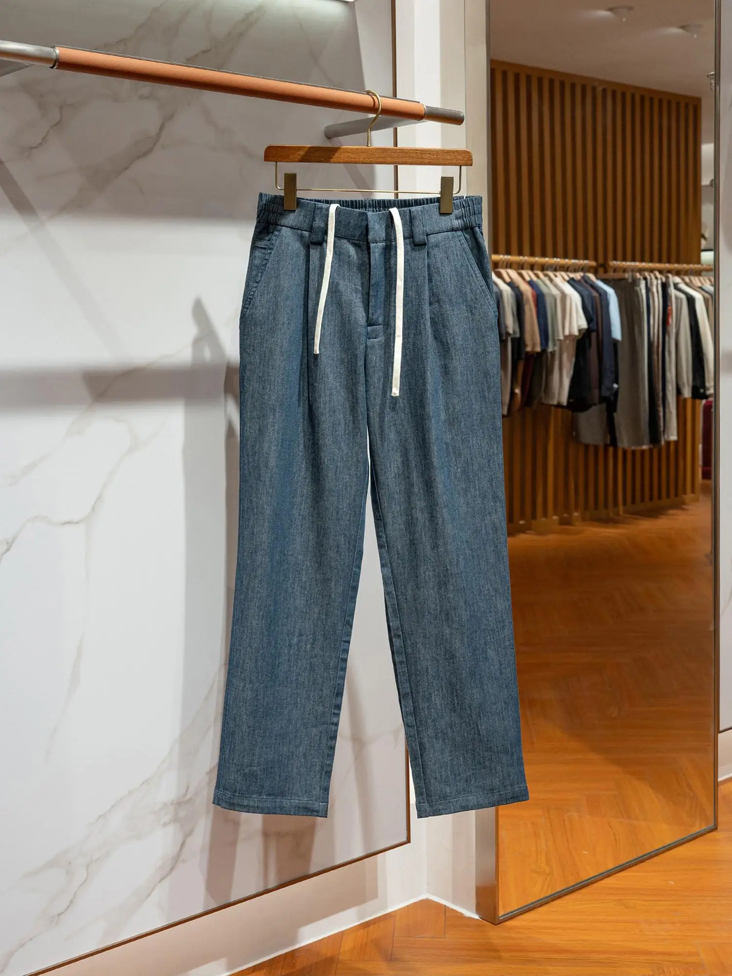 Spring Thin Men's Elastic Waist Casual Loose Straight Leg Jeans Fashionable and Versatile