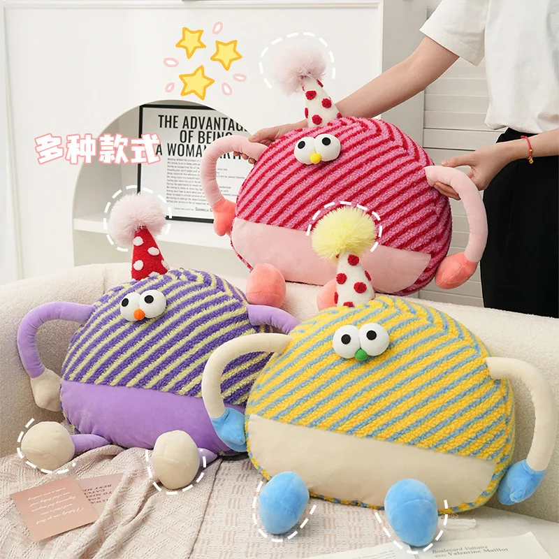 Couch Pillow Dopamine Plush Striped Monster Cartoon Cute Lumbar Support Pillow Bedroom Living Room Cute Seat Cushion