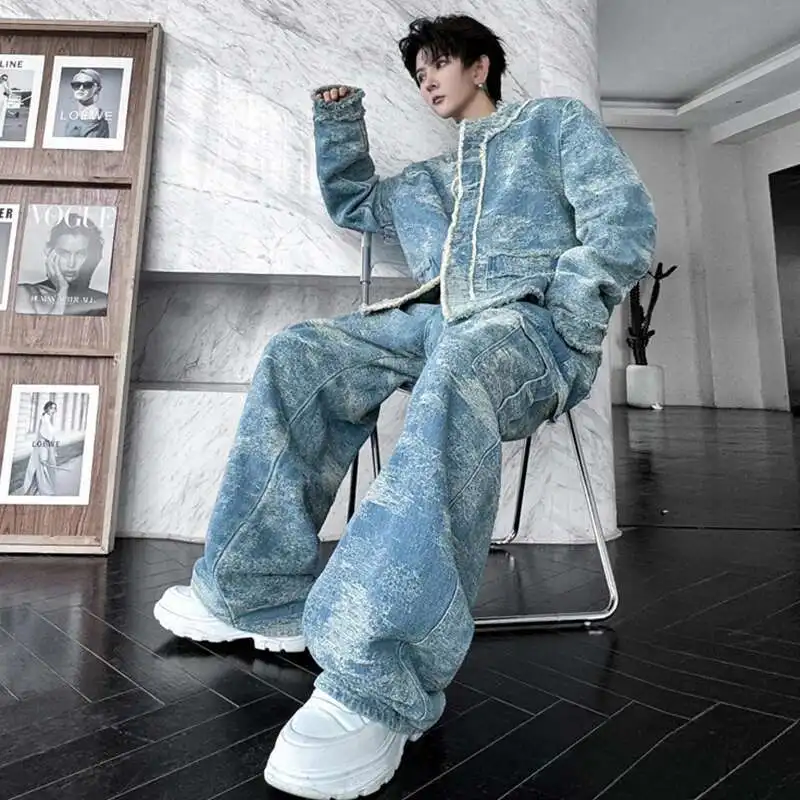 LUZHEN 2025 Spring Long Sleeve Jacket Sets Burr Design Fashion Personalized Street Baggy Straight Pants Casual Two Piece LZ4933