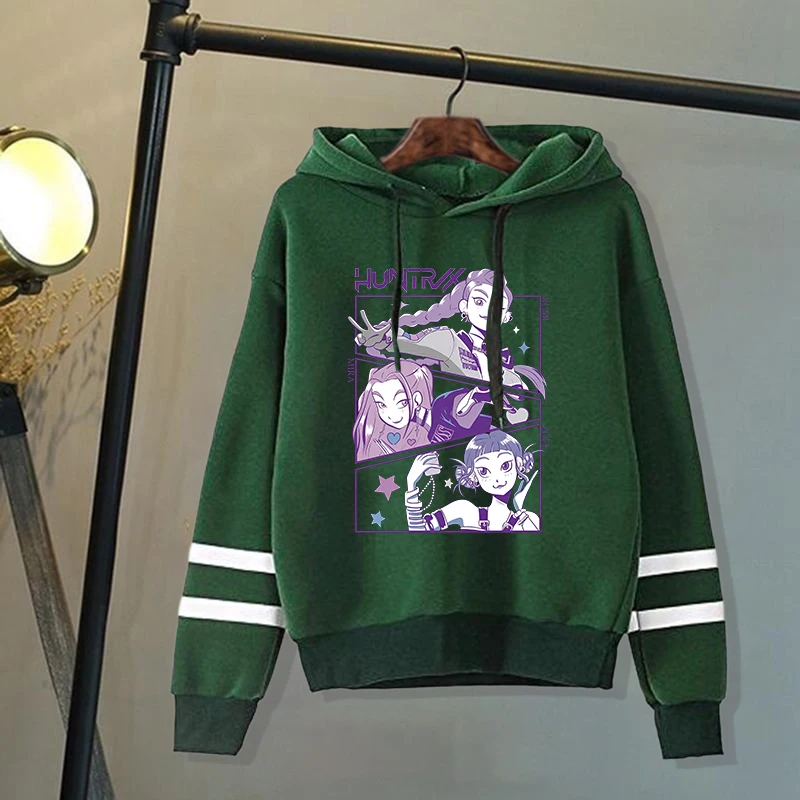 New Kpop Demon Hunters Mira Rumi Zoey Print Hoodie Sweathshirts Men Women Hooded Pullover Unisex Long Sleeve Stripe Hoodie