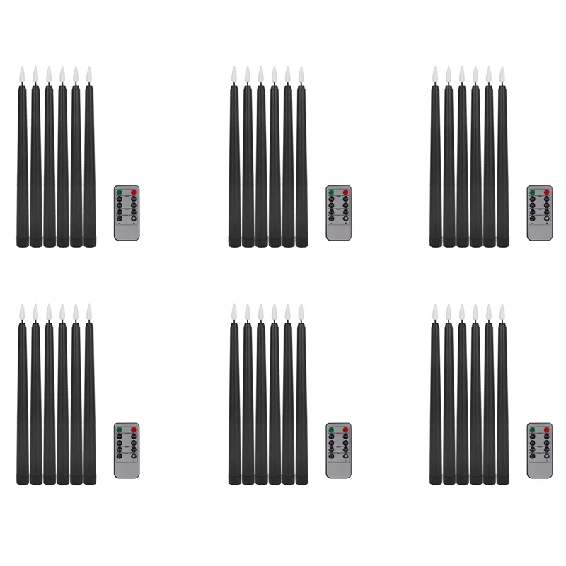 

ABAH-Pack Of 36 Remote Halloween Taper Candles,Black Color Flameless Fake Pillar Candles,Battery Candles With Contain