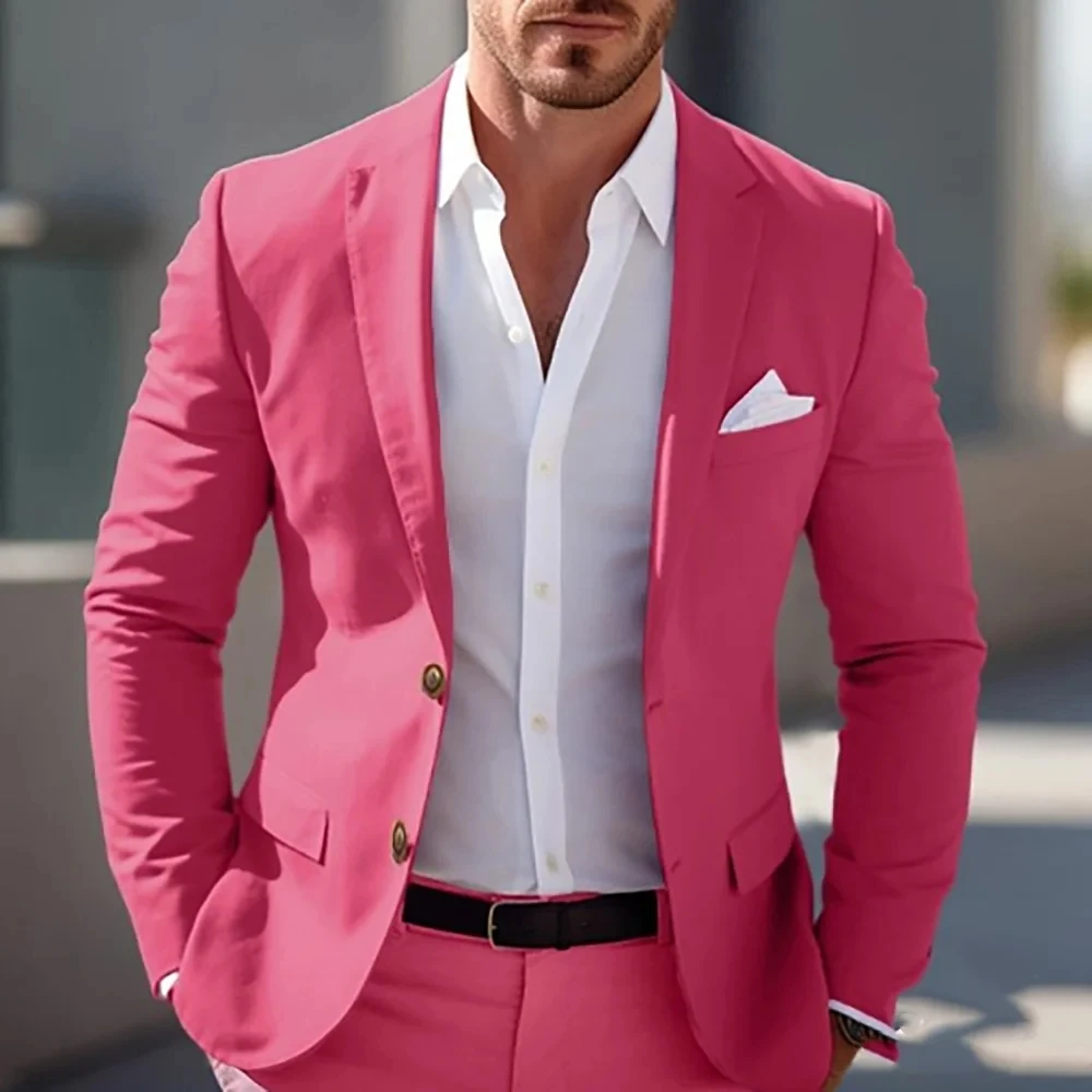 

Casual Men Suits Solid Color Two Buttons Notch Lapel Daily Prom Male Suit Wedding Groom Custom Single Breasted Jacket Pant