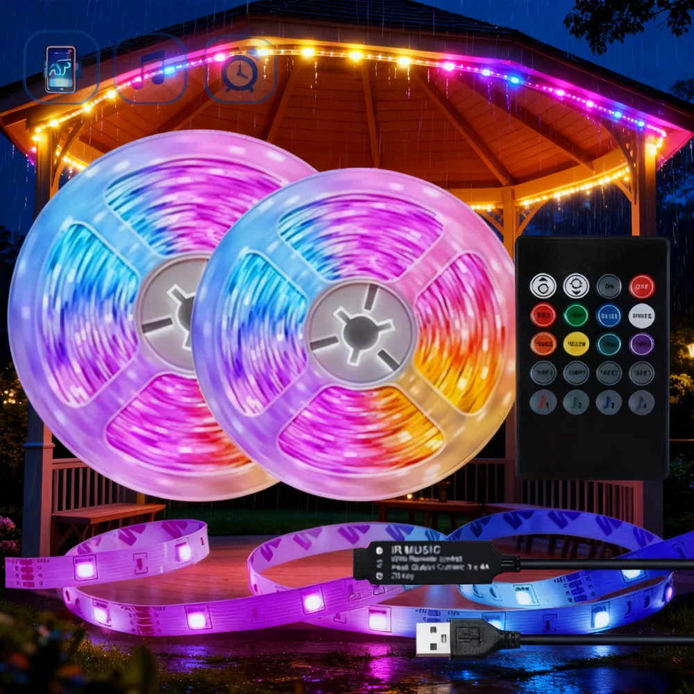 

Cuttable RGB LED Strip Music Sync USB 5V LED Tape for TV Backlight Bedroom Colorful Light Strip with Remote Music Mode Decor