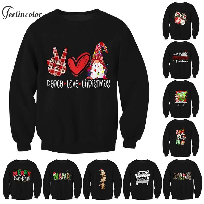 

Christmas Dwarfs Graphic Sweatshirt Woman Man Holiday Couple Pullover Long Sleeve Black Hoodie Family Party Clothes Gift