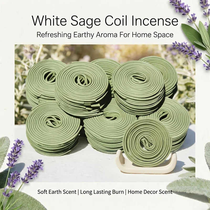 50Pcs White Sage Spiral Incense, Mixed Scents of Sage, Lemongrass, and Mint, Suitable for Outdoor Camping, Gardens, and Hiking - Made from Natural Incense Powder, a Must-Have for the Garden, Compact Coil Design, Long-L