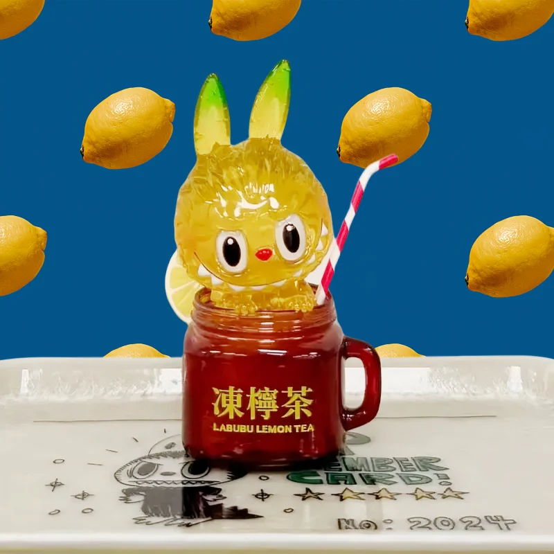 

New Genuine Labubu Ice Lemon Tea Figurine Trendy Fashion Toy Gift Display Piece Kawaii Cute Good Birthday Presents Labubu Toys