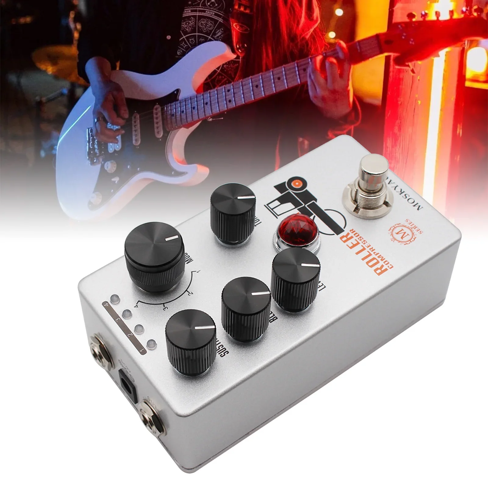 Аудио-роликовый компрессор MOSKY, гитарная педаль, 4 режима, компрессионный эффект с кнопкой поддерживать/Смешивание/уровень/тональная кнопка, металлический, истинный байпас