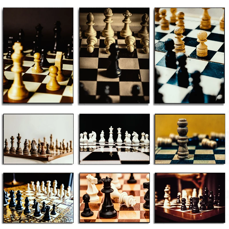 Retro Abstract Advanced Nordic Black and White Chess Board Posters Canvas Painting Prints Living Room Wall Pictures Decor