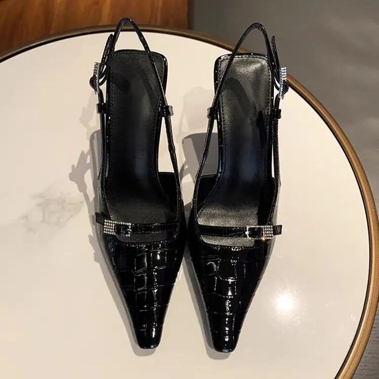 Women's Crocodile Pattern Peep-Toe Sandals 2026 New Elegant Fashion High Heels with Thin Heels and Open Back