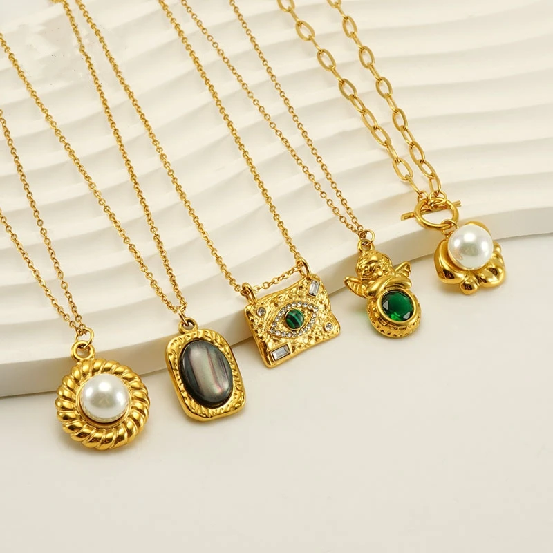 

New Fashion Natural Stone Pearl Stainless Steel Necklace Choker for Women Zircon Pendant Daily Party Jewellery Birthday Gift