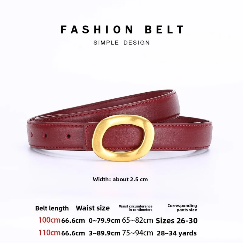 Angola Burgundy Leather Belt Popular Korean Style Women's Belt, Multifunctional Decorative Fashion Trendy Waist Belt