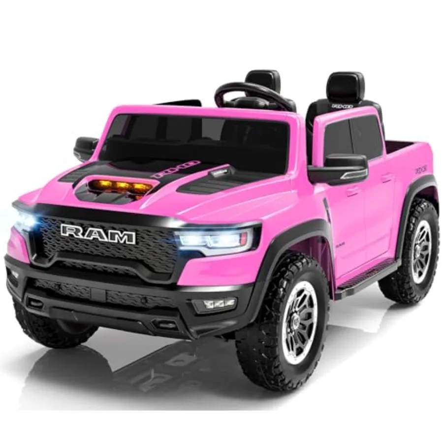 

Big ' Licensed RAM 1500 RHO 2-Seater Electric Ride-On Car Pink 24V Battery Remote Control 4-Wheel Suspension LED Lights Bluetoo