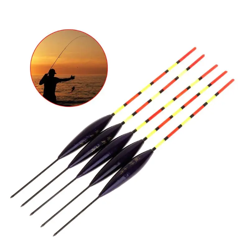 5 Pcs/Set Fishing Float Buoy Barr Wood Fluorescent Tail Stick Floating Wooden Ta