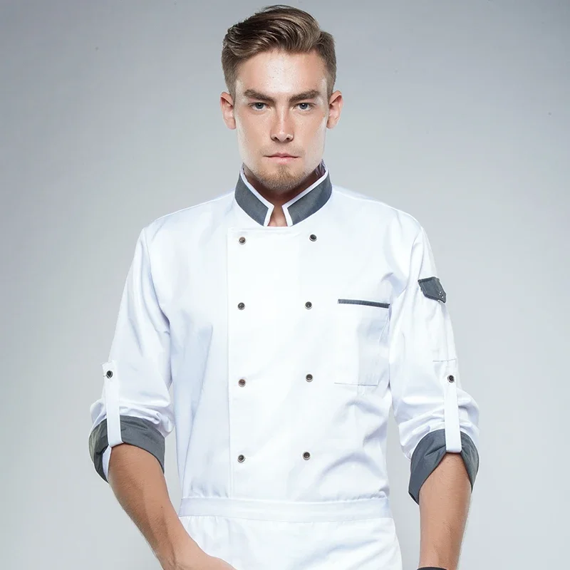 แจ็คเก็ตยาวปรับได้ผู้ชายผู้หญิง Unisex Cook Coat ร้านอาหารโรงแรมห้องครัวสวมใส่ Waiter Uniform