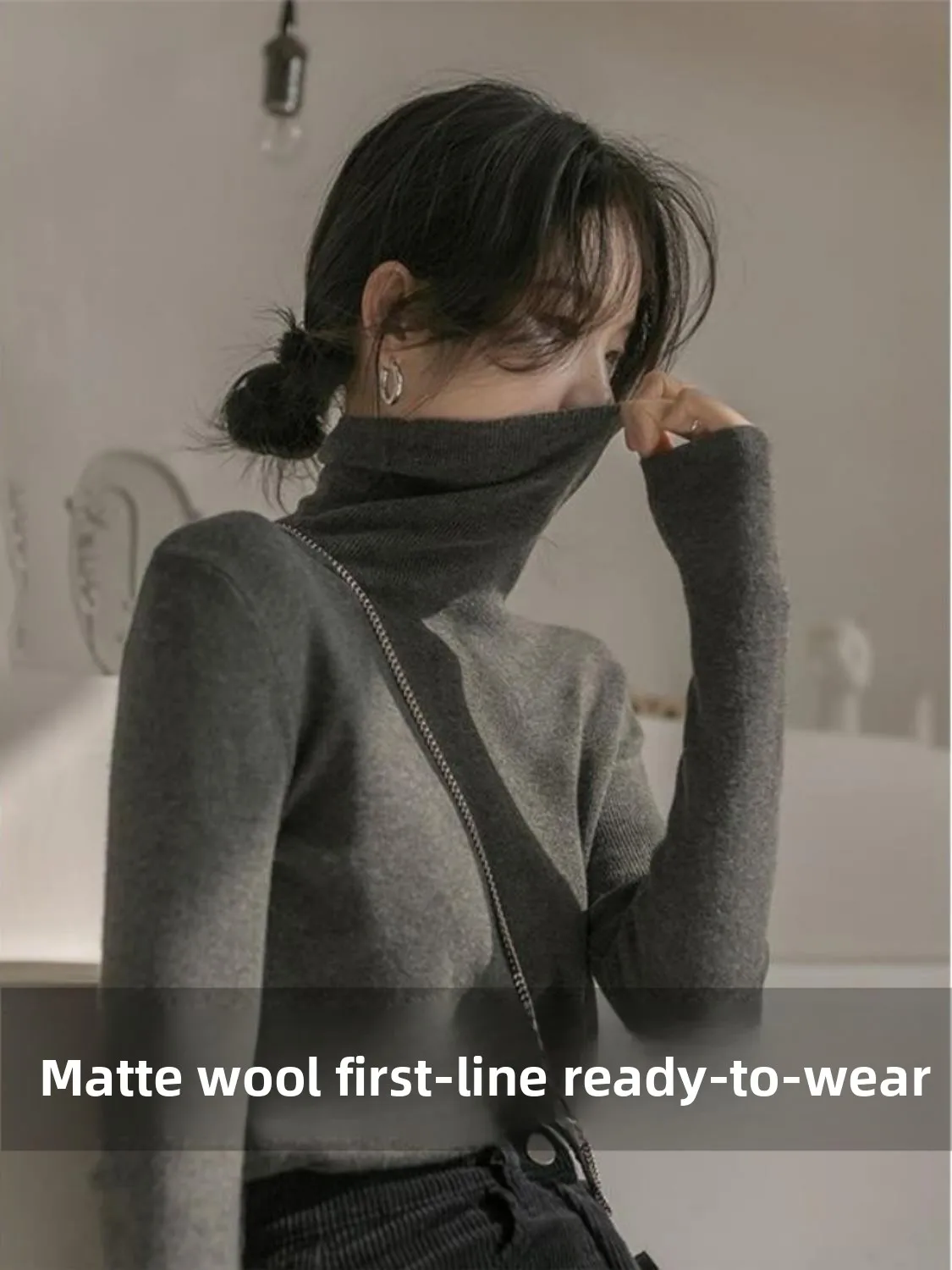 

Women's High Collar Knitted Sweater Soft Wool Slim Fit Autumn Winter Top Comfortable Warm Long Sleeve Crew Neck Sweatshirt